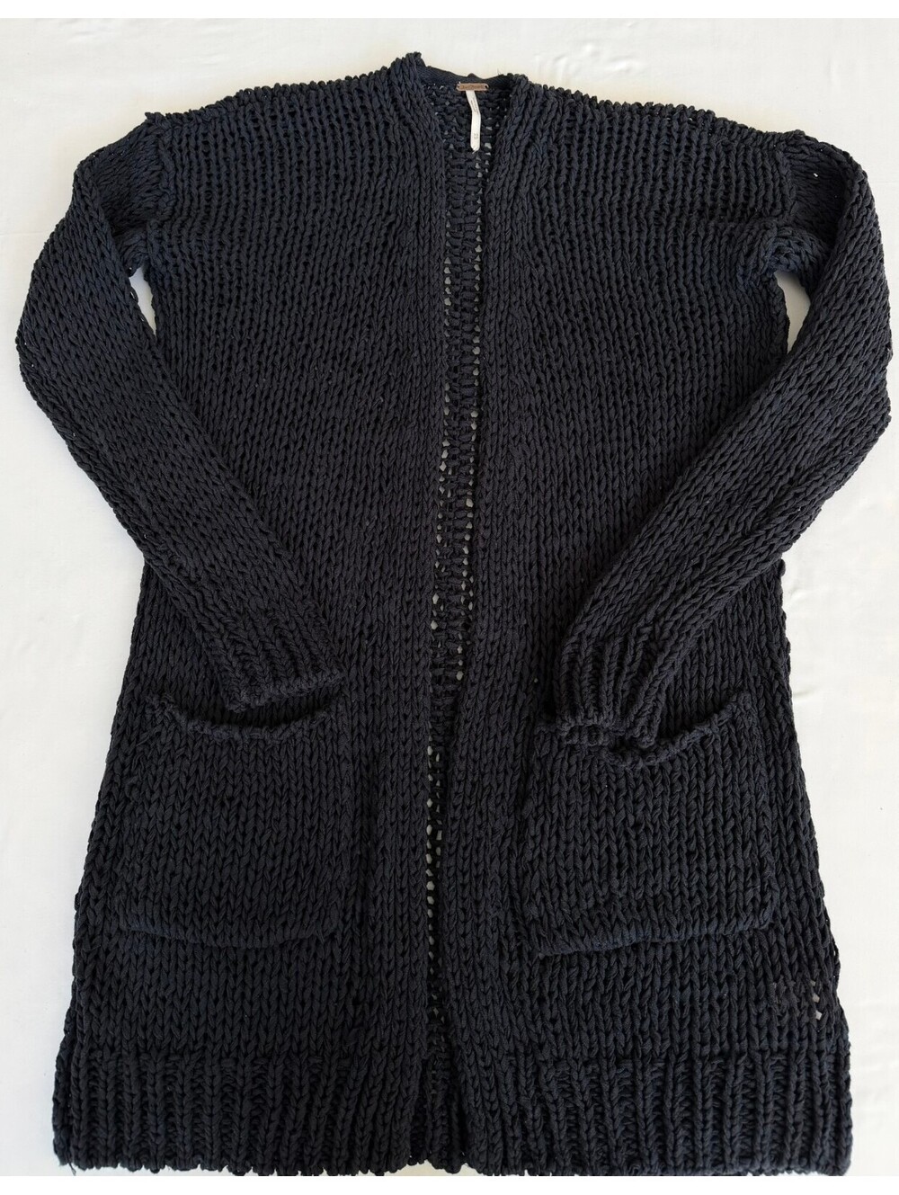 Free People Size XS Navy Chunky Knit Long Open Front Cardigan Sweater